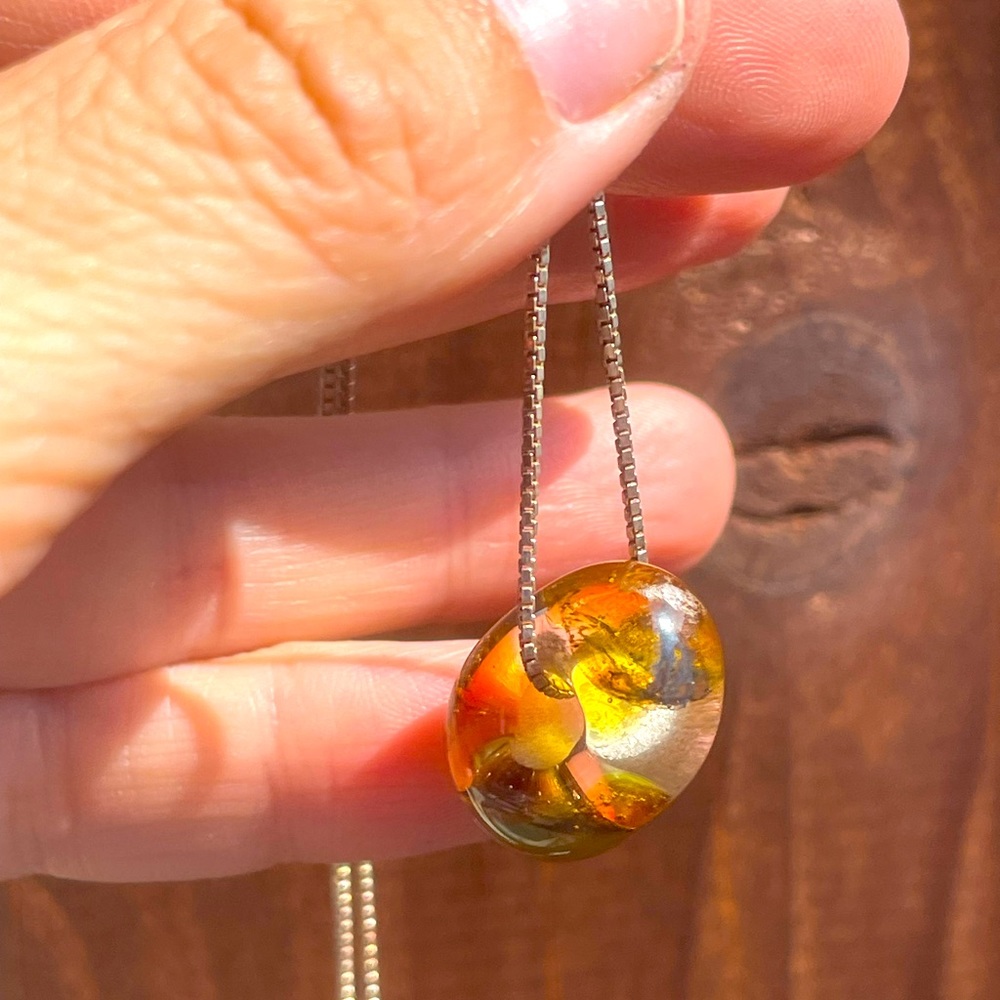 Hand Blown Glass Bead with 18” Silver Box Chain